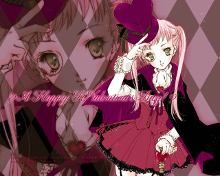 Pink hair anime gothic hearts - their forehead free wallpaper