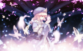 White dress girl butterflies purple - a white dress and hat free wallpaper