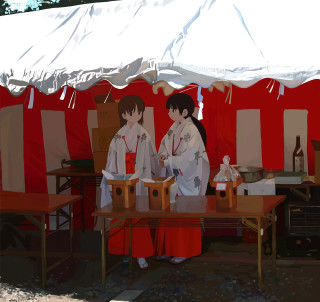 Two women kimono shrine torii - a box free wallpaper for tablet