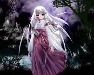 Moonlit forest miko anime blood - a full moon behind her free wallpaper
