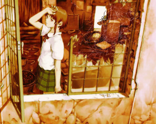 Girl school uniform window spiderweb - fantastic realism free wallpaper