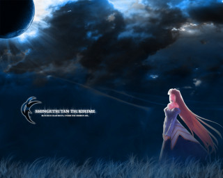 Woman field moon clouds bird - cloud and a bird free wallpaper