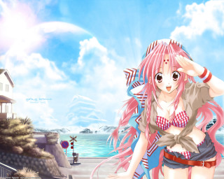 Pink hair girl beach house - pink hair free wallpaper for desktop
