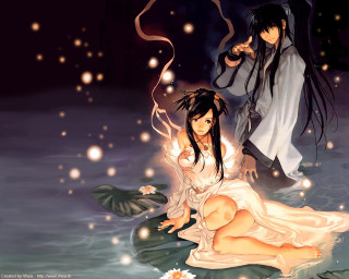 Anime couple lily pad fire - chen chun free wallpaper for desktop
