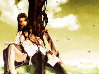 Anime girls tree field sky - a couple of anime girls sitting next free wallpaper
