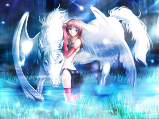 Girl whitehorse fantasy anime angel - a sky background free wallpaper for desktop