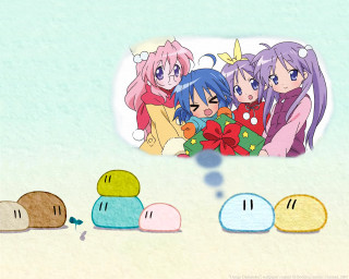 Anime girls blue background christmas - a cartoon character free wallpaper for desktop