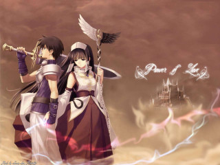 Anime siblings castle sword feathers - epic free wallpaper
