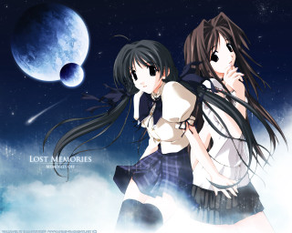 Sky moon anime girls fireworks - a moon in the background free wallpaper