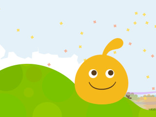 Cartoon smiling character field flowers - free gaming wallpaper
