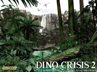 Jungle waterfall birds dino crisis - a text free wallpaper