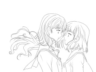 Anime couple kissing lineart wind - line drawing free wallpaper