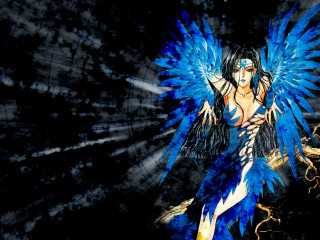 Blue wings woman digital fantasy - digital art free wallpaper for desktop