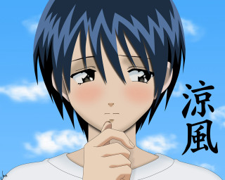 Blue hair cloudy sky manga - behind them free wallpaper