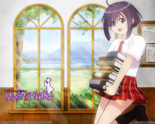 Girl uniform books mountain window - a stack of books free wallpaper