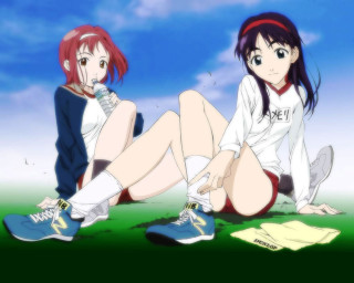 Anime girls sitting outdoors bird - manga and anime 1 9 9 9 free wallpaper for desktop