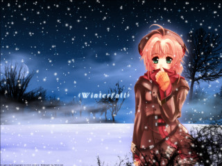 Cartoon girl snow night sky - snow free wallpaper for desktop