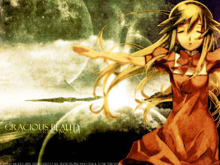 Red dress woman floating star - poster art free wallpaper for desktop