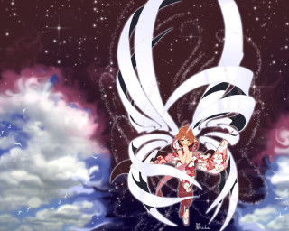 Anime whitehair redhead flying ribbon - a white ribbon free wallpaper