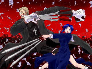 Anime couple swords cross red - a cross free wallpaper for desktop