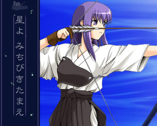 Purple hair archery woman blue - purple hair holding free wallpaper