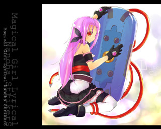 Pink hair woman blue red - black glove free wallpaper for desktop