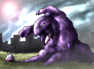 Giant purple monster grass city - a cartoon free wallpaper