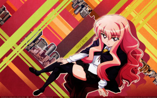 Anime girl red hair sitting - a black suit free wallpaper