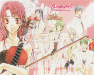 Red haired violin ensemble pink - a group of people free wallpaper for desktop