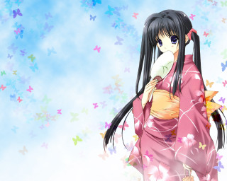 Pink dress woman bird stars - kyoto animation free wallpaper