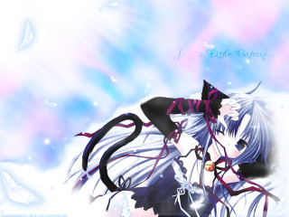 Anime catgirl blue gothic feathers - a blue sky background free wallpaper