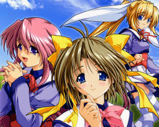 Anime girls grass sky clouds - a group of anime girls free wallpaper