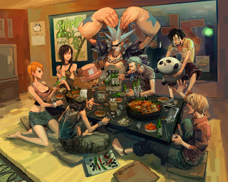 Panda table food group illustration - eiichiro oda free wallpaper for desktop