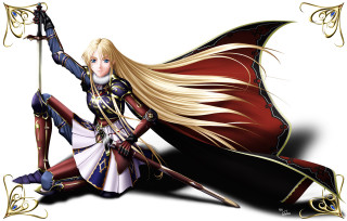 Blonde haired heroine sword shield - a costume holding free wallpaper