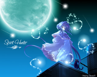 Woman dress roof fullmoon blue - a roof free wallpaper