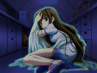 Girl blue hologram ayako rokkaku - the floor in a room free wallpaper