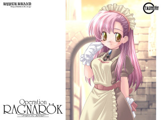 Pink haired girl maid portrait - a brick wall free wallpaper