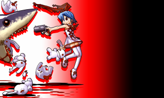 Woman guns shark blood bluehair - her hand and a gun free wallpaper