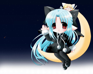 Anime girl blue hair crescent - moon free wallpaper