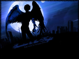 Silhouette angel wings city fullmoon - a silhouette of a man free wallpaper