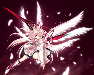 Angel wings white haired sword - a anime girl free wallpaper for desktop