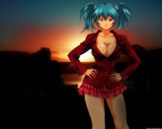 Red dress sunset anime giantess - giantess art free wallpaper