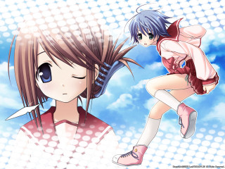 Flying girls anime blue sky - the air in front free wallpaper