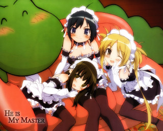 Anime girls couch green monster - a couch together free wallpaper