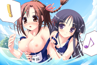 Anime girls bathing suits music - their ear free wallpaper