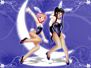 Moon gothic anime dance bunny - star and swirls free wallpaper