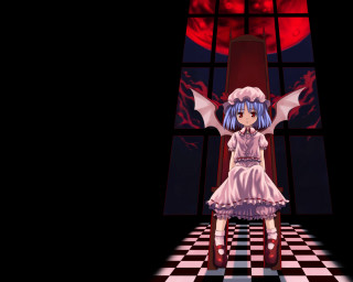 Red moon girl checkered floor - blood free wallpaper for desktop
