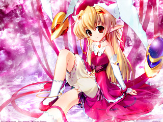 Girl pink dress sitting sword - her hand and a helmet free wallpaper