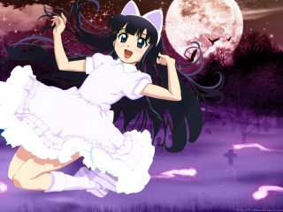 Gothic anime woman fullmoon catears - a cat ear free wallpaper