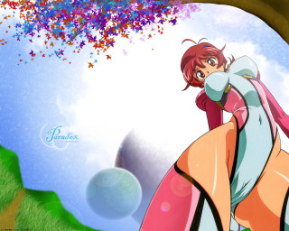 Cartoon girl pinkblue dress tree - giantess art free wallpaper for desktop